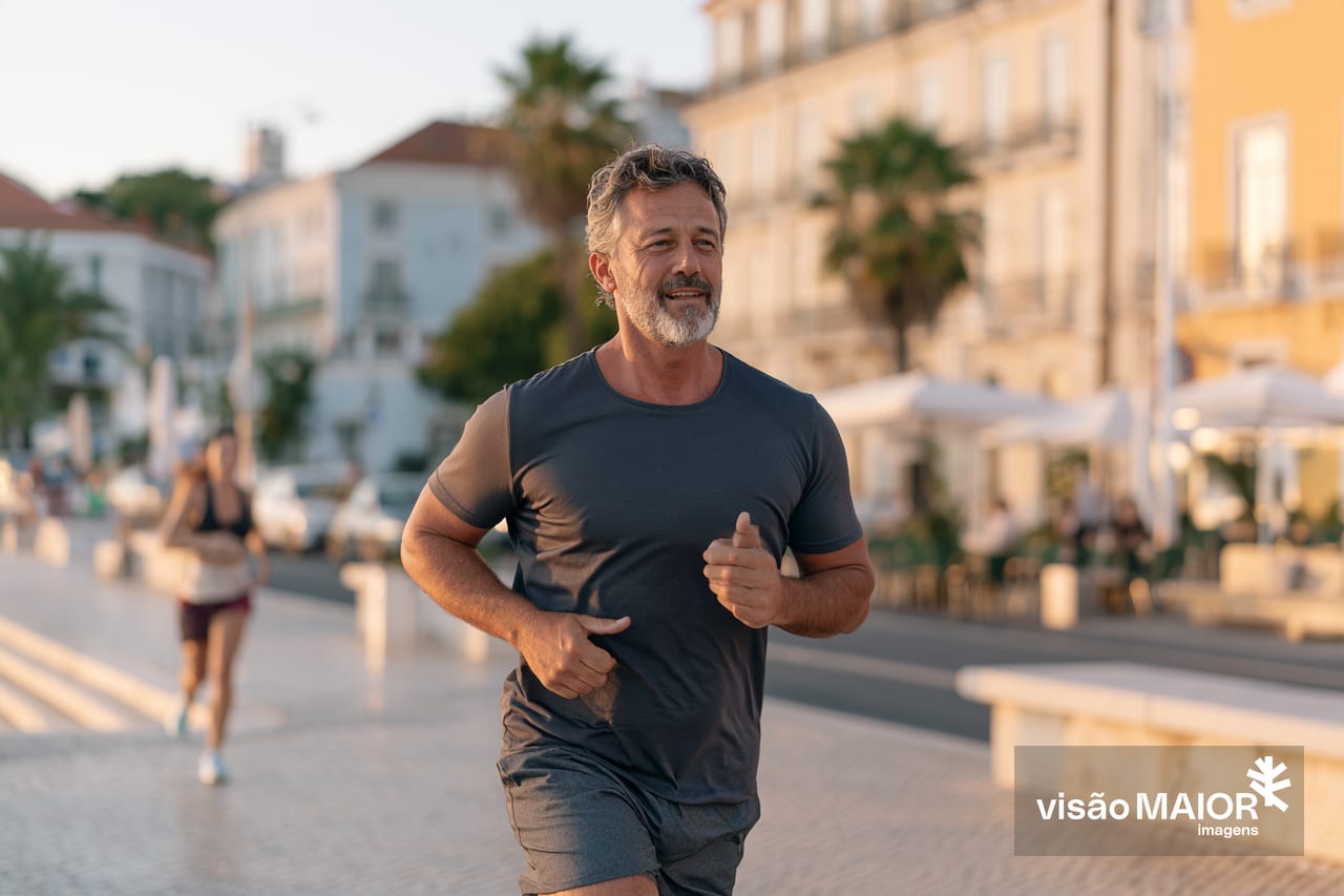 Imagem gerada com IA- Homem de barba a fazer jogging